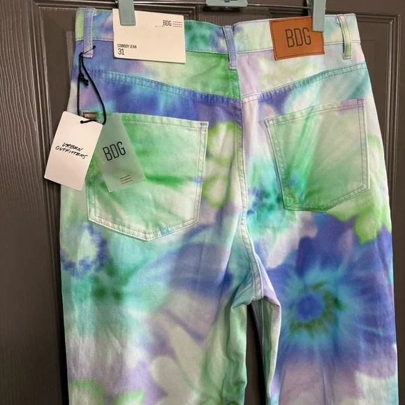 BDG by Urban Outfitters Cowboy Jeans Watercolor Floral Tie-Dye High Rise 31 - Picture 2 of 16